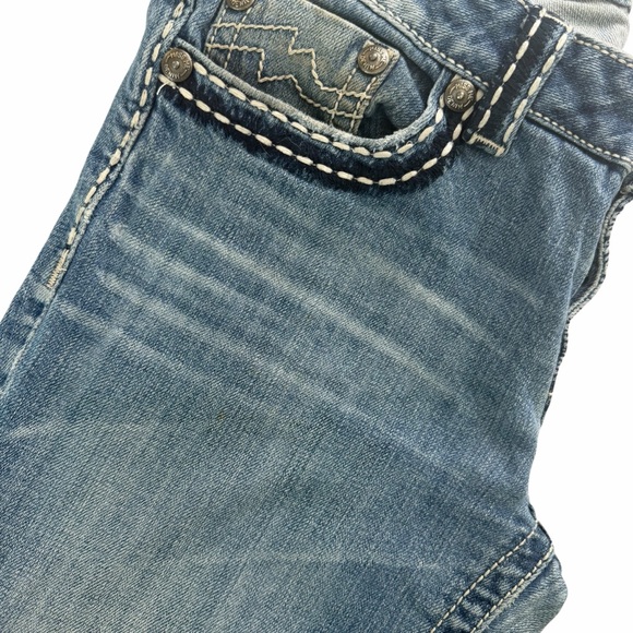 Miss Me mid rise boot jeans with back flap pockets thick stitch jeans size 31 - Picture 3 of 8